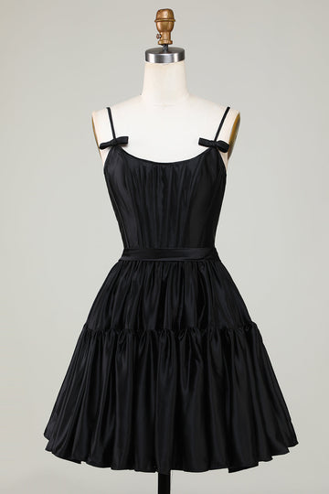 Trendy A-Line Corset Satin Little Black Dress